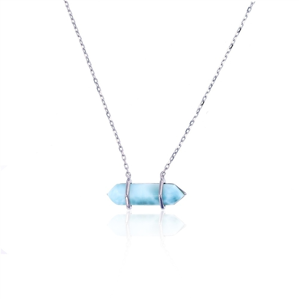 925 Sterling  Silver Larimar Bar Necklace 16"+2" Lobster Lock 3.4 gm